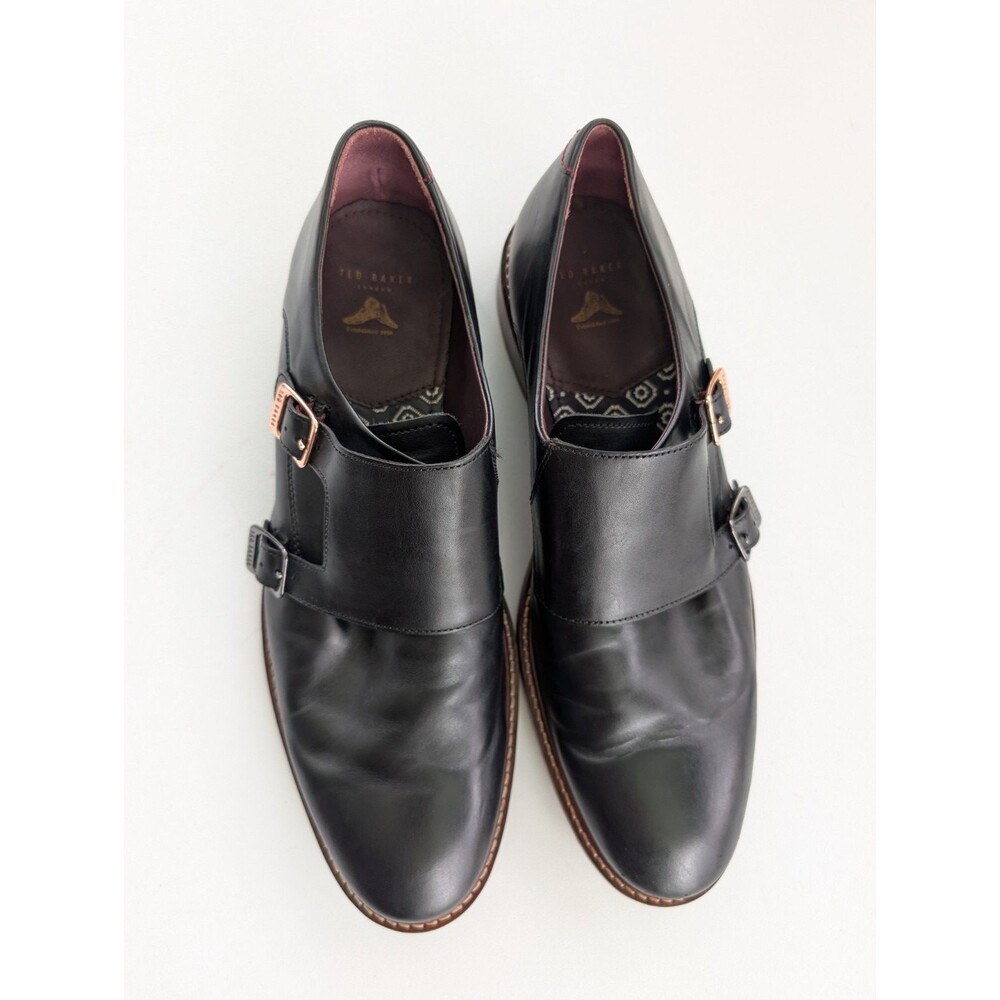 Ted Baker Kartor FD05836 Double Monk Strap Black Leather Shoes Mens US 10.5